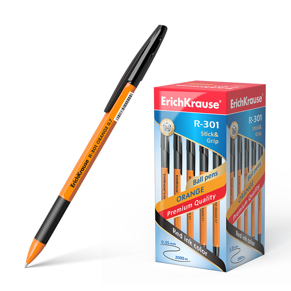 Ручка шариковая ErichKrause® R-301 Orange Stick&Grip 0.7, цвет чернил черный 