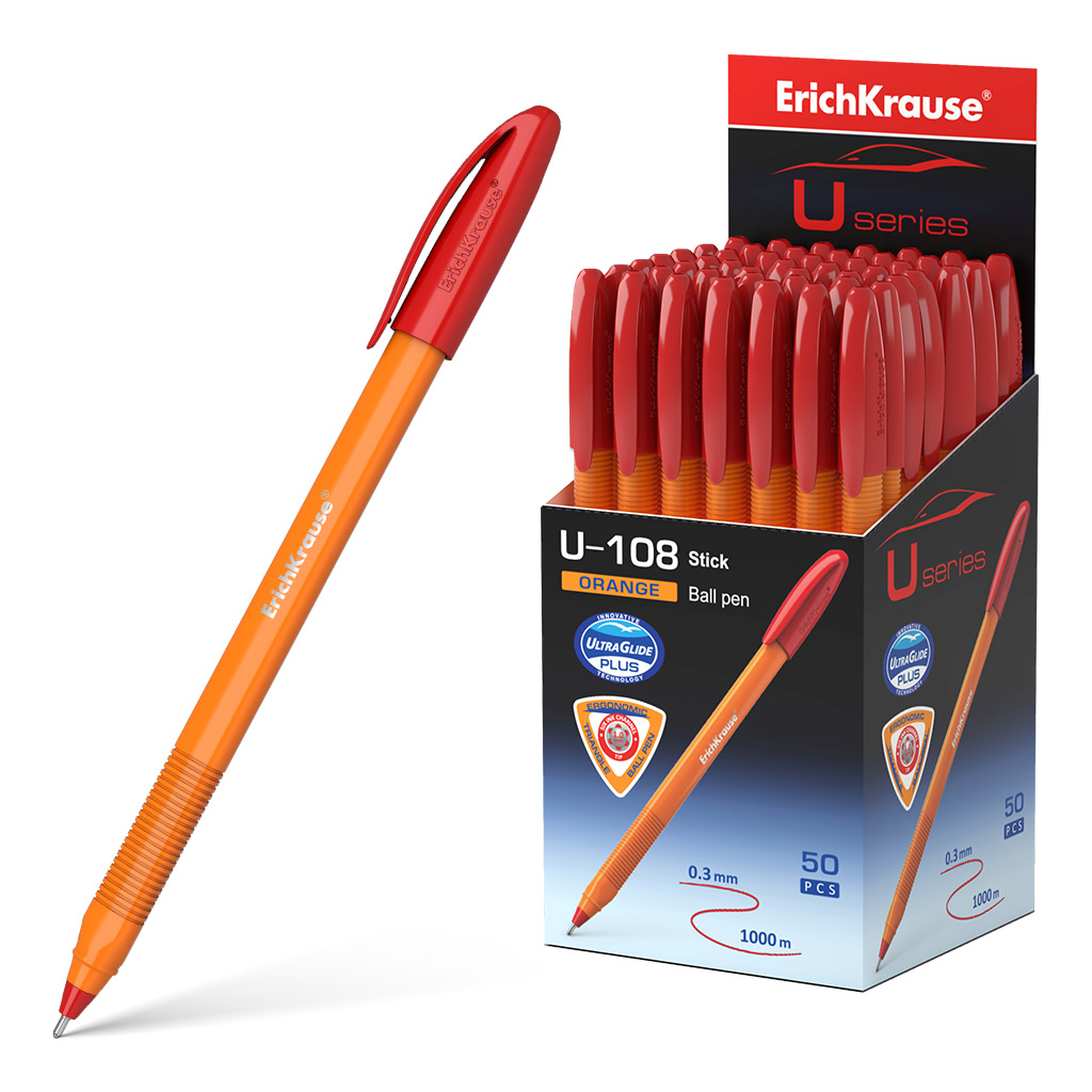 Ручка шариковая ErichKrause® U-108 Orange Stick 1.0, Ultra Glide Technology, цвет чернил красный 