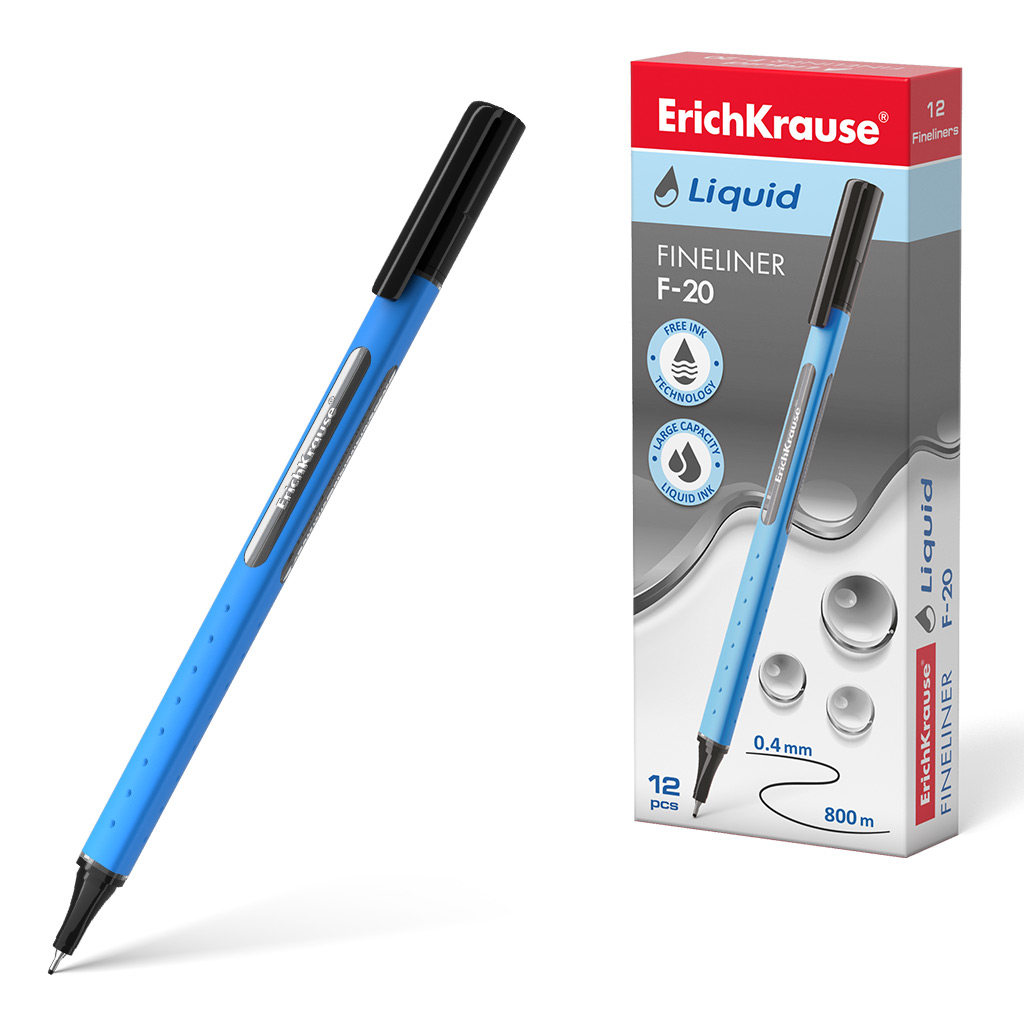 Ручка капиллярная ErichKrause® Liquid F-20, цвет чернил черный 