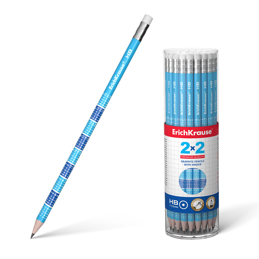 Чернографитный  круглый карандаш с ластиком ErichKrause® 2x2 HB 