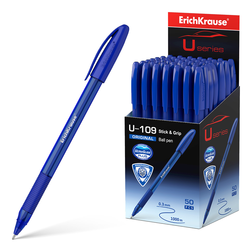Ручка шариковая ErichKrause® U-109 Original Stick&Grip 1.0, Ultra Glide Technology, цвет чернил синий 