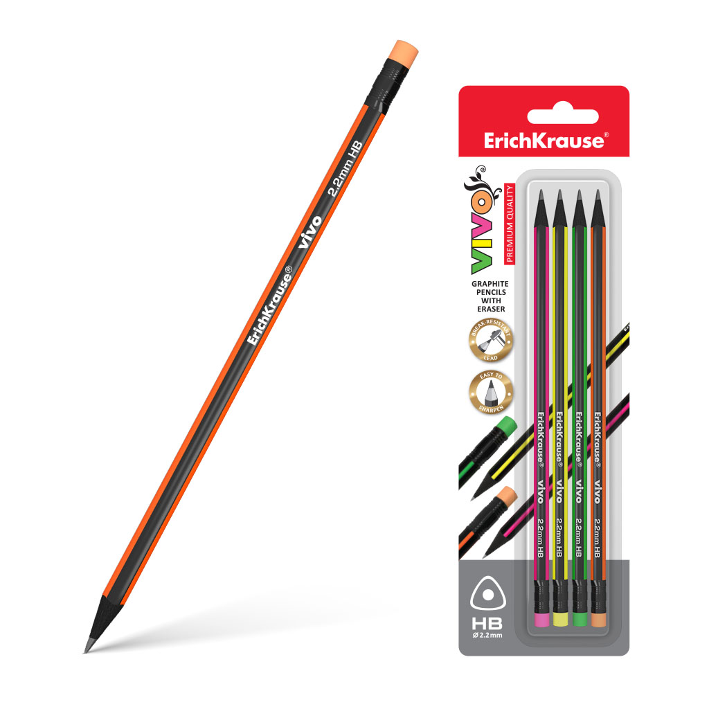 Чернографитный трехгранный карандаш с ластиком  ErichKrause® VIVO® HB 