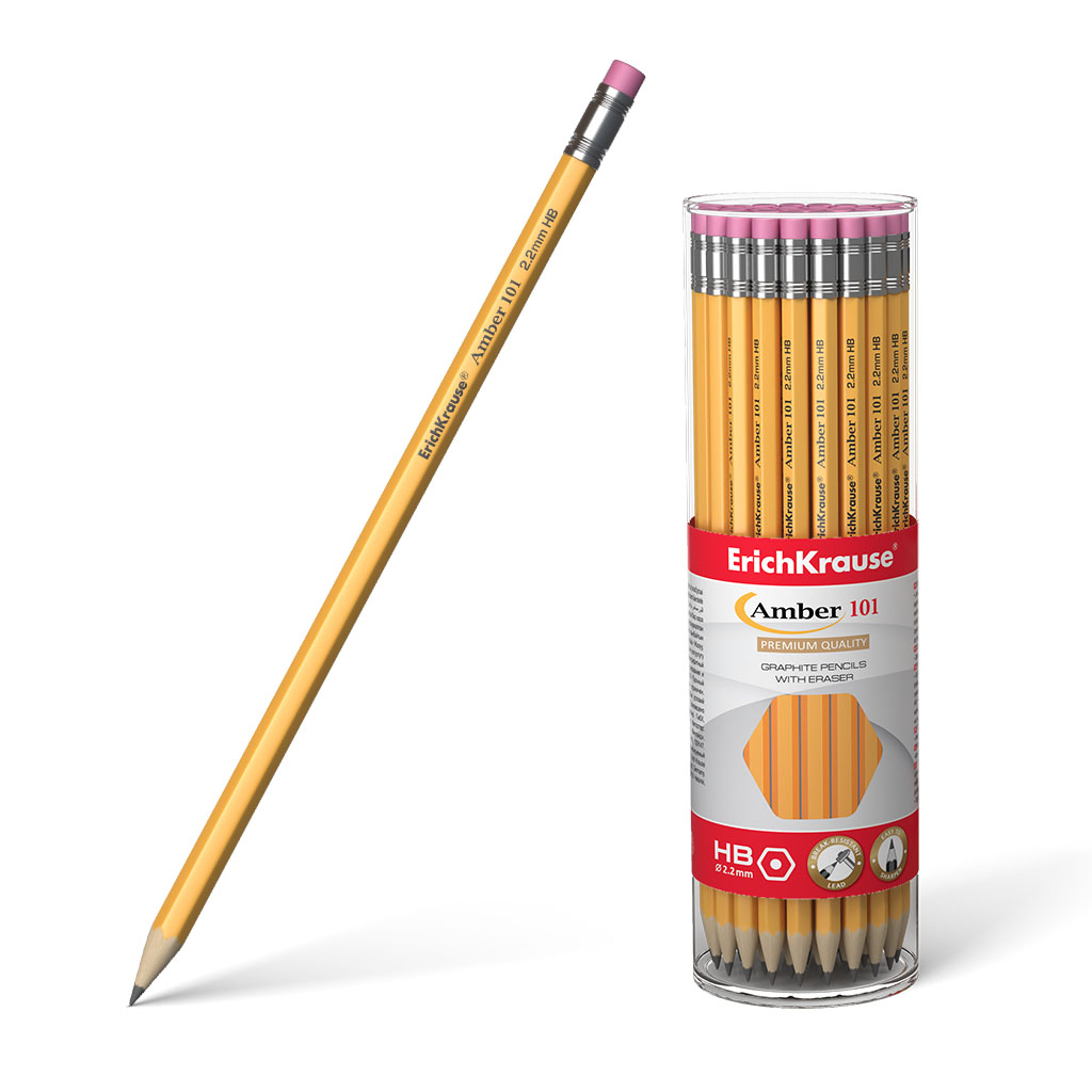 Чернографитный шестигранный карандаш с ластиком ErichKrause® Amber 101 HB 