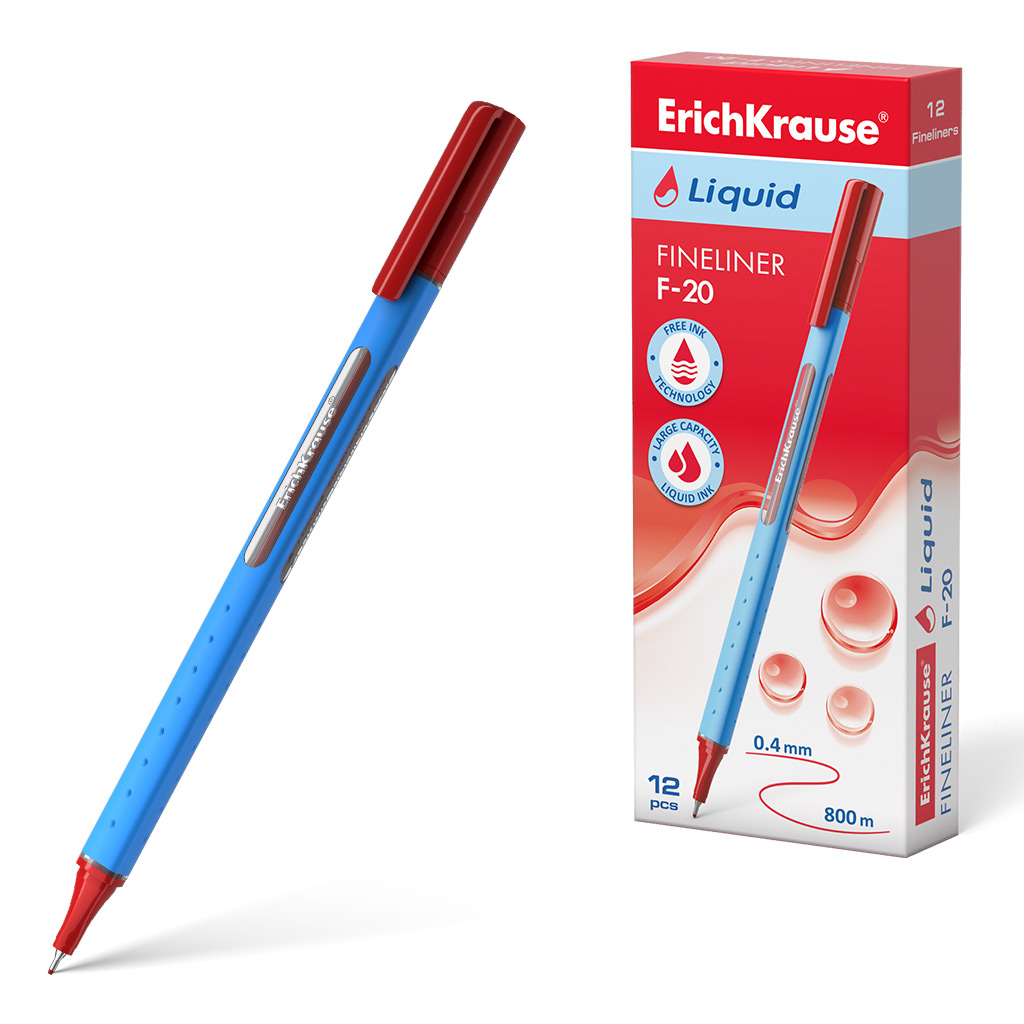 Ручка капиллярная ErichKrause® Liquid F-20, цвет чернил красный 