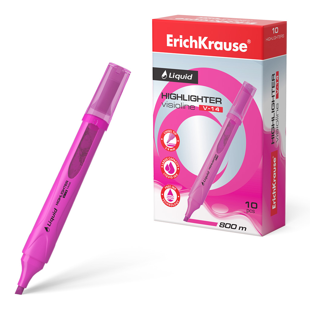 Текстмаркер с жидкими чернилами  ErichKrause® Liquid Visioline V-14 Neon, цвет чернил розовый 