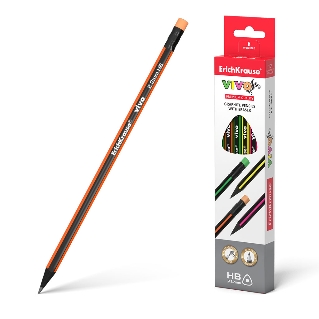 Чернографитный трехгранный карандаш с ластиком  ErichKrause® VIVO® HB 