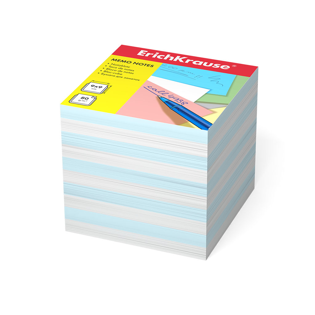 Бумага для заметок ErichKrause®, 90x90x90 мм, 2 цвета: белый, голубой