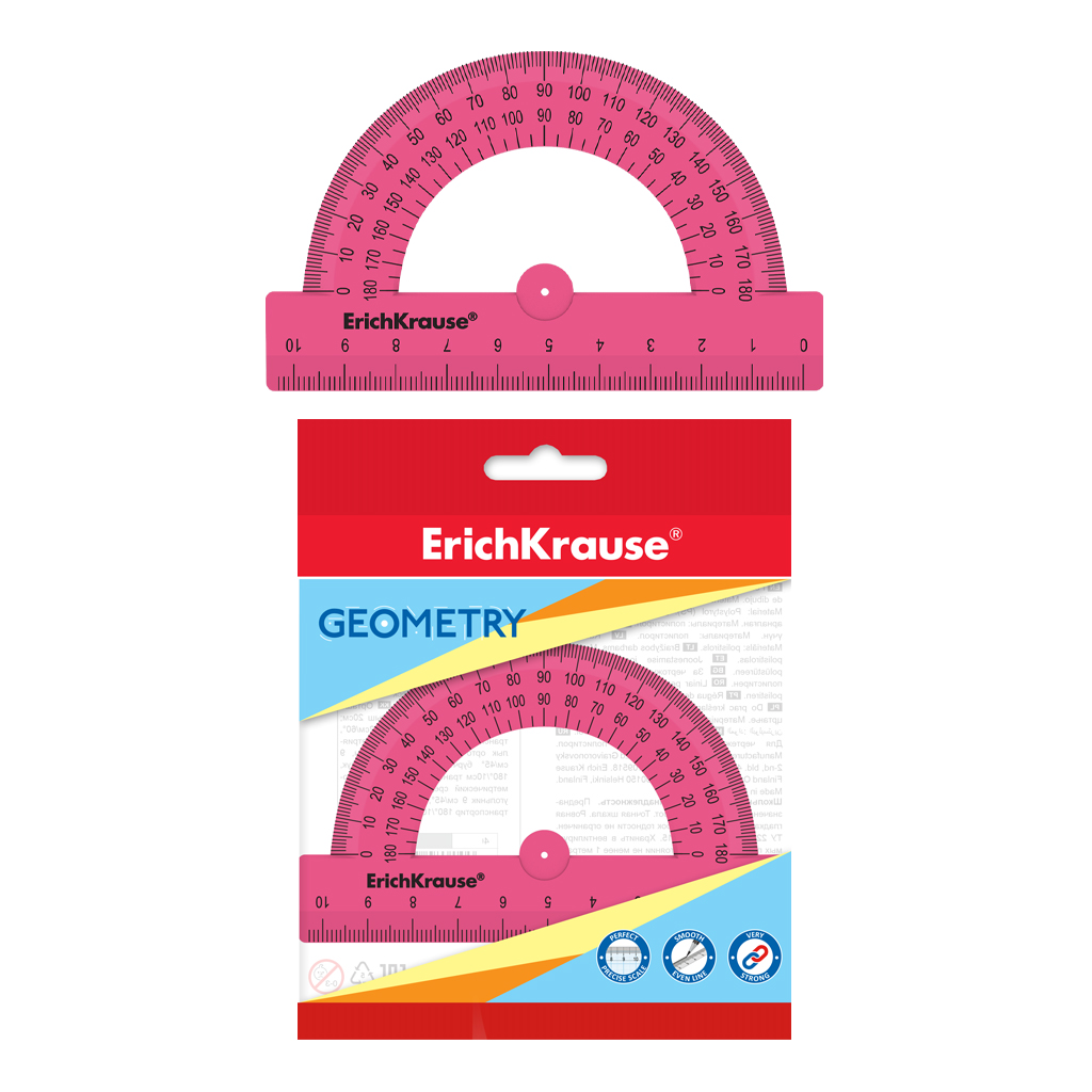 Транспортир пластиковый ErichKrause® Bubble Gum, 180°/10см, розовый, во флоупаке