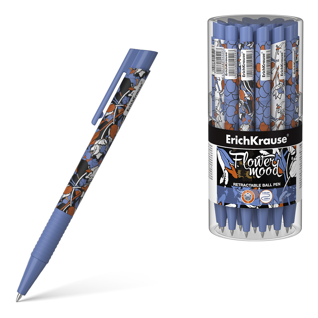 Ручка шариковая автоматическая ErichKrause® Tulips Matic&Grip, цвет чернил синий 