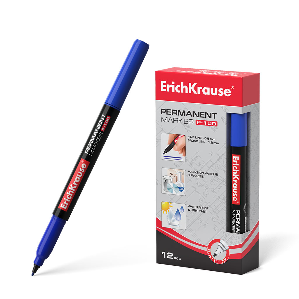 Перманентный маркер ErichKrause®  P-100, цвет чернил синий 