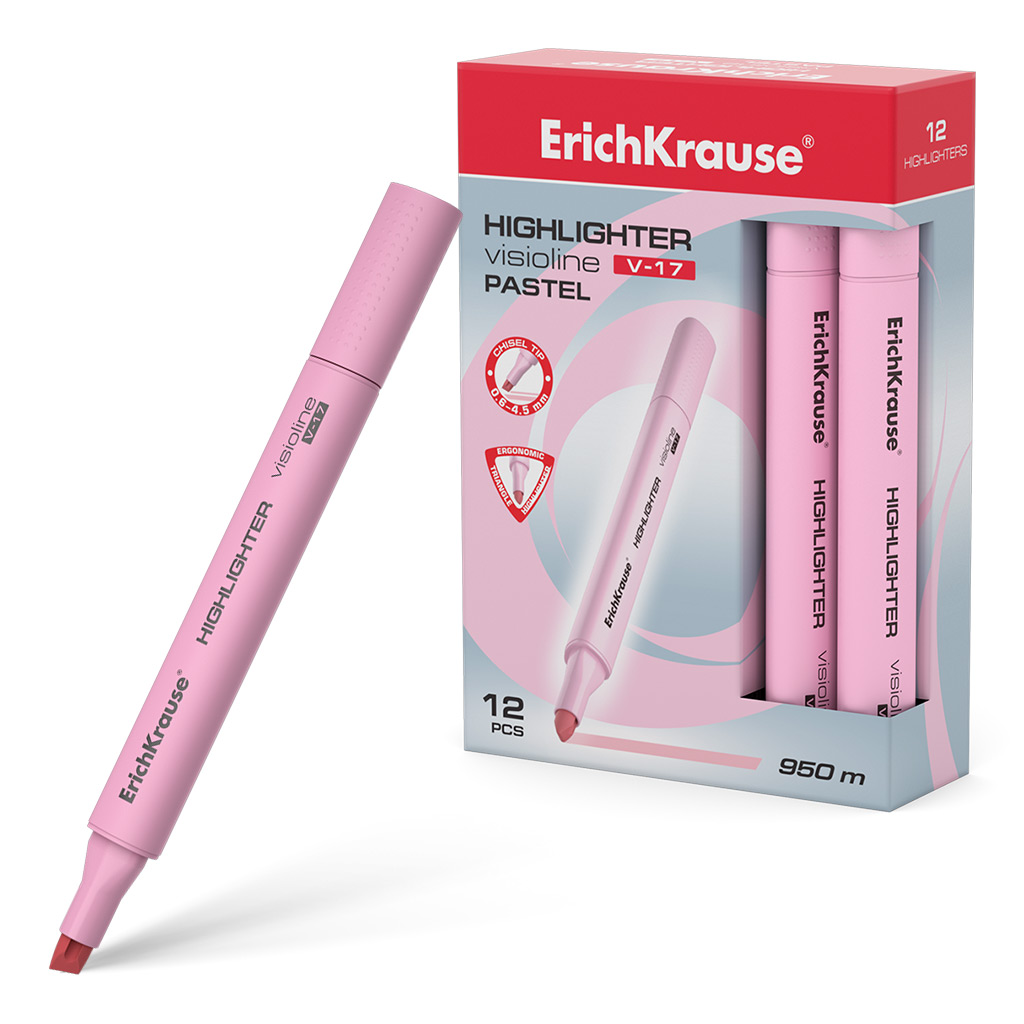 Текстмаркер ErichKrause® Visioline V-17 Pastel, цвет чернил розовый 