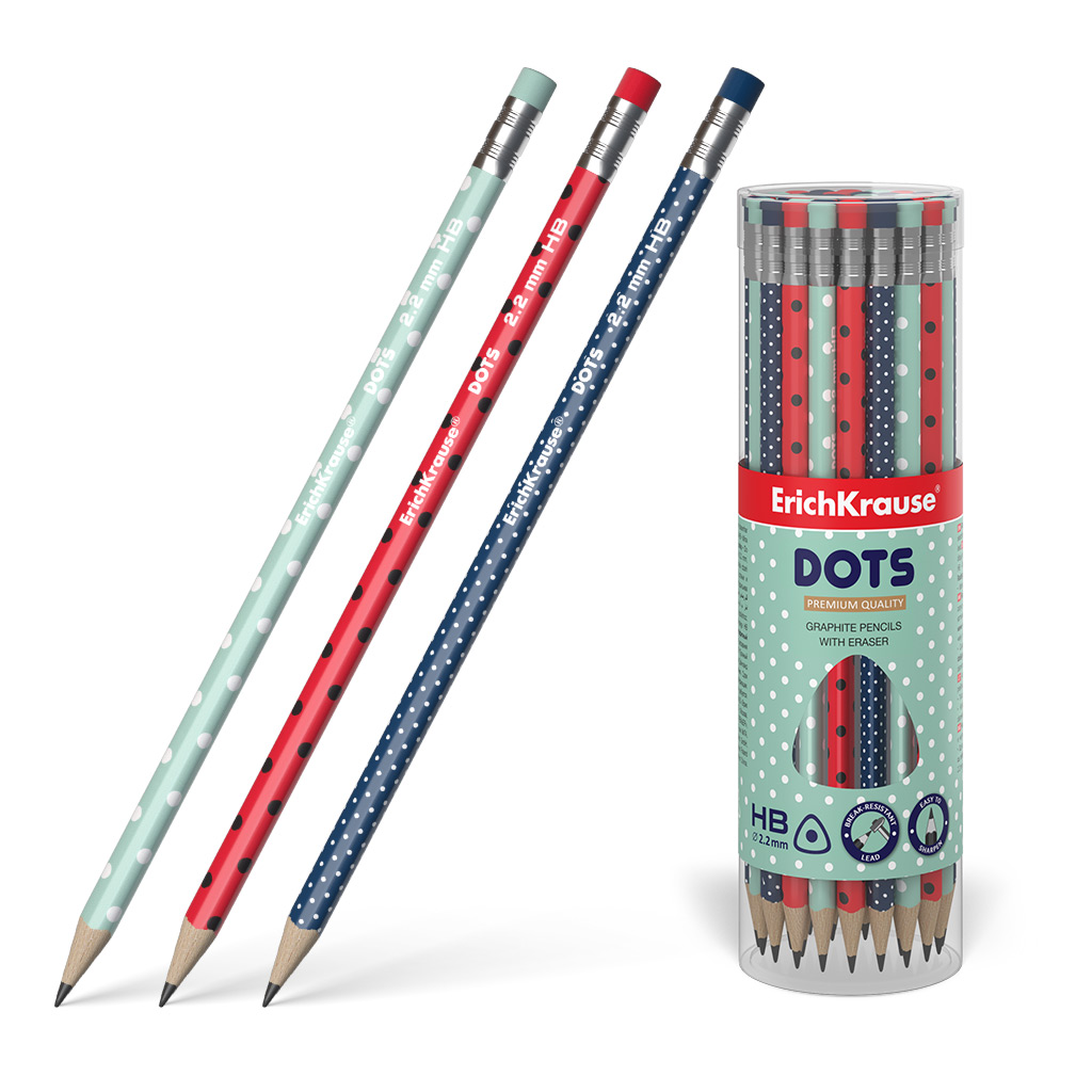 Чернографитный трехгранный карандаш с ластиком ErichKrause® Dots HB 