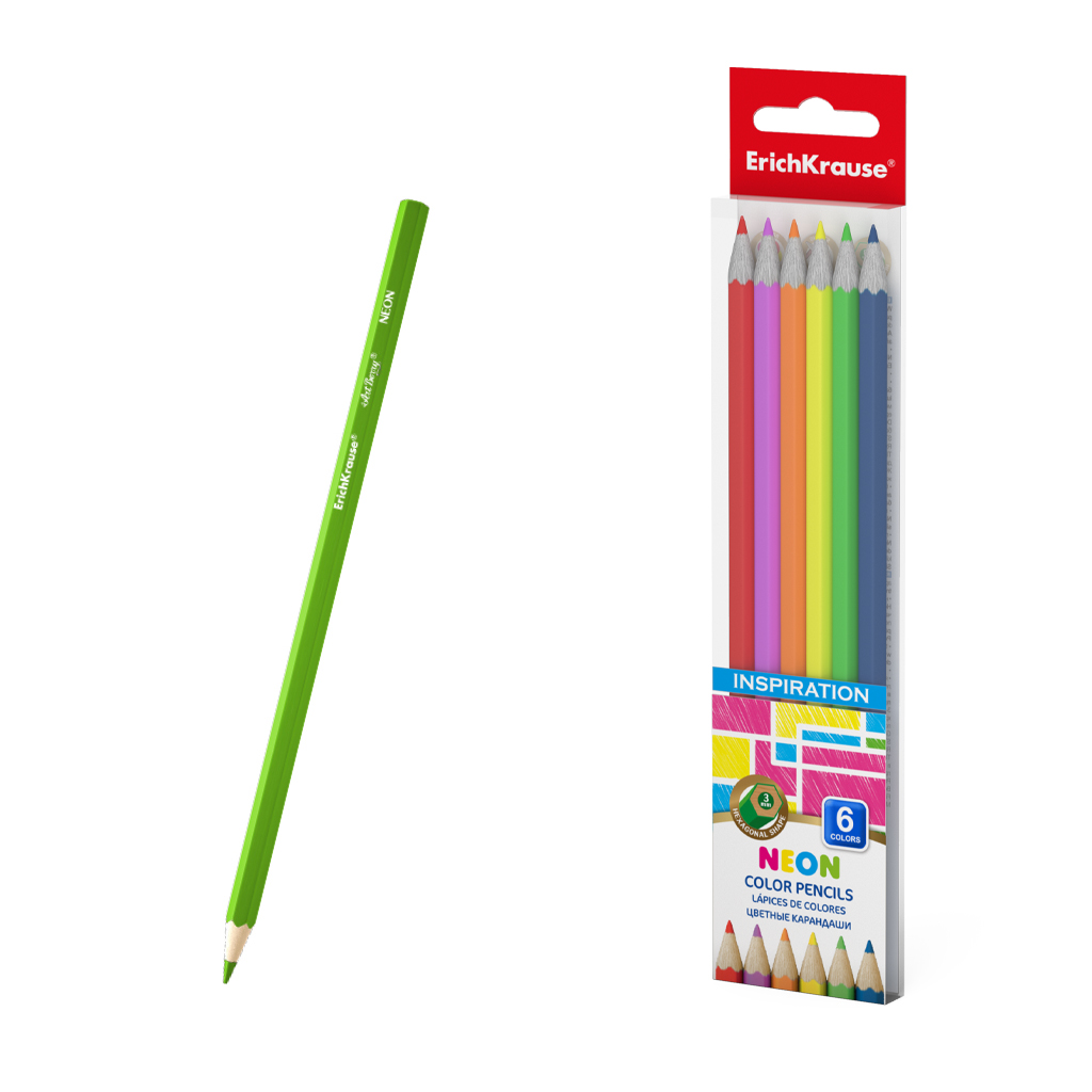 Цветные карандаши шестигранные ErichKrause® Inspiration Neon 6 цветов