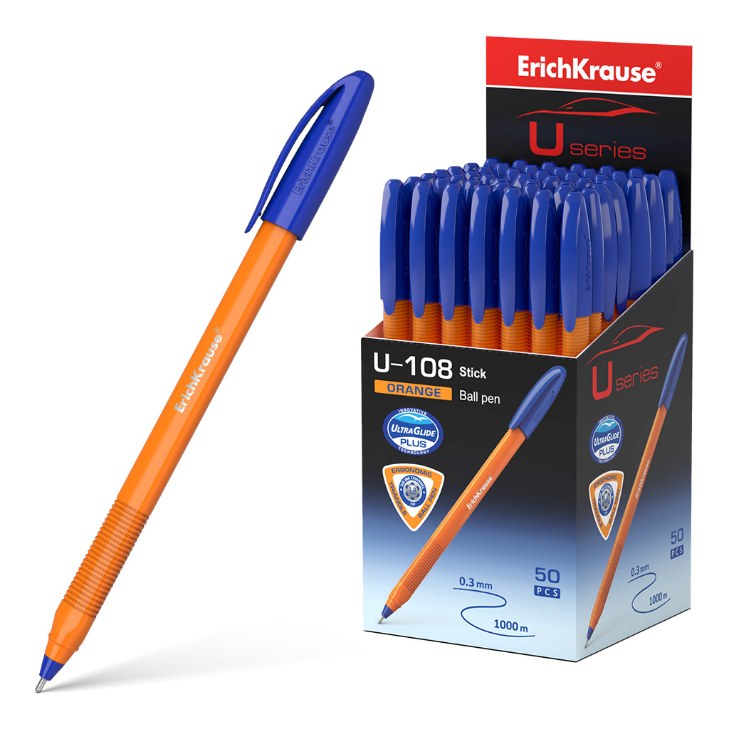 Ручка шариковая ErichKrause® U-108 Orange Stick 1.0, Ultra Glide Technology, цвет чернил синий 