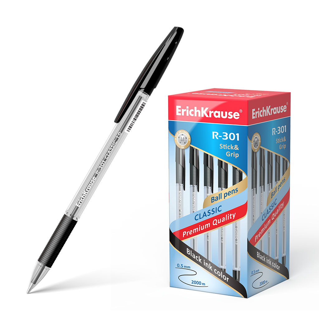 Ручка шариковая ErichKrause® R-301 Classic Stick&Grip 1.0, цвет чернил черный 