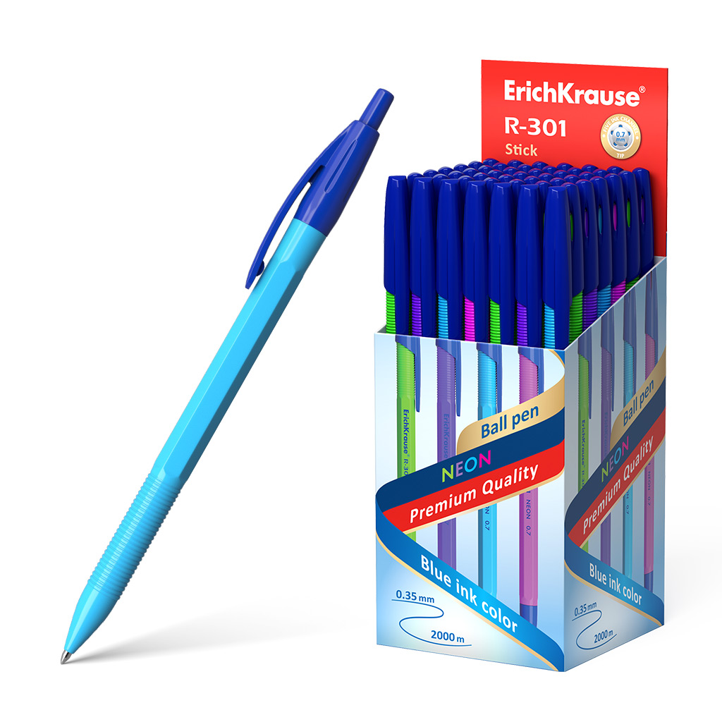 Ручка шариковая автоматическая  ErichKrause® R-301 Neon Matic 0.7, цвет чернил синий 