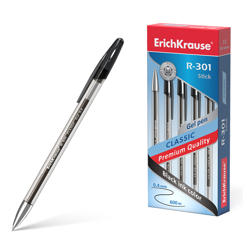 Ручка гелевая ErichKrause® R-301 Classic Gel Stick 0.5, цвет чернил черный 