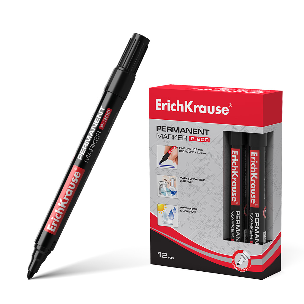 Перманентный маркер ErichKrause®  P-200, цвет чернил черный 