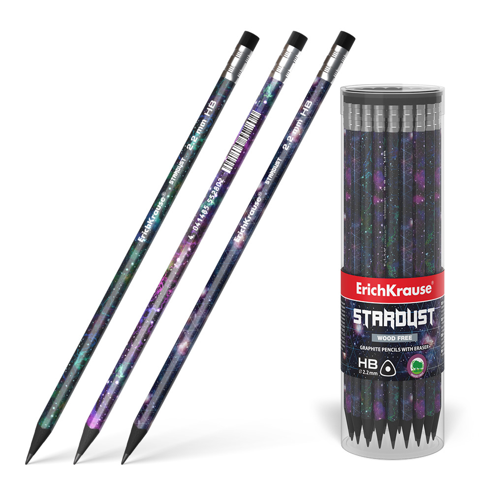 Пластиковый чернографитный трехгранный карандаш с ластиком ErichKrause® StarDust HB 