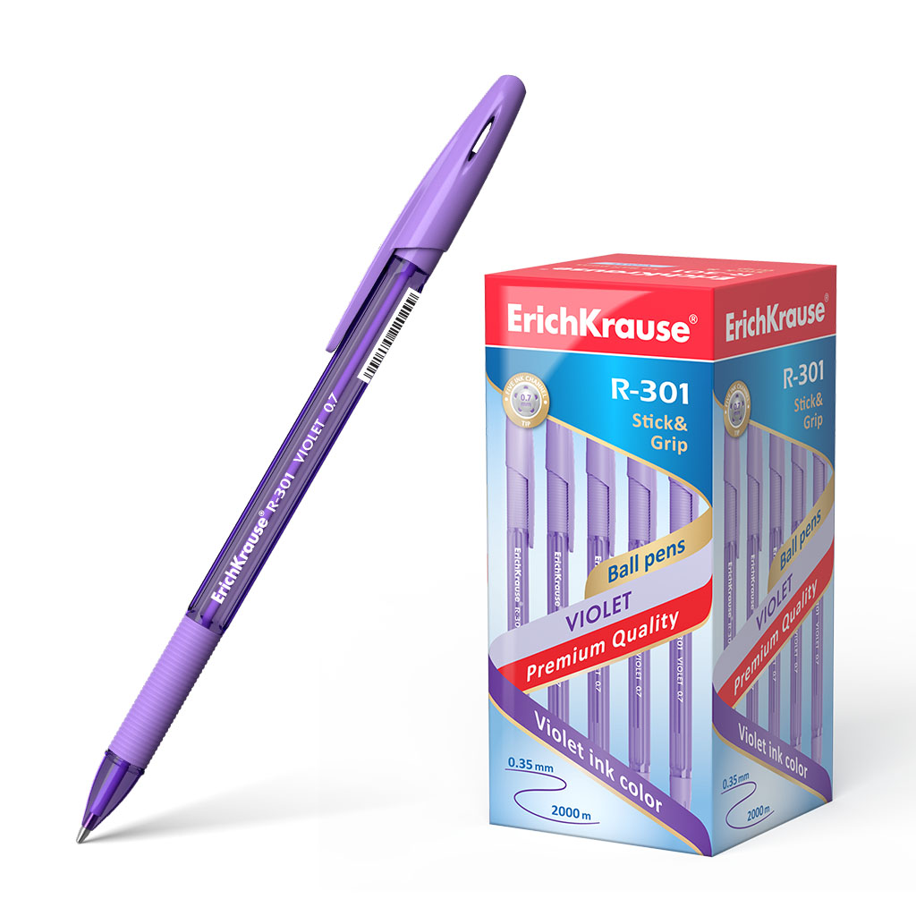 Ручка шариковая ErichKrause® R-301 Violet Stick&Grip 0.7, цвет чернил фиолетовый 