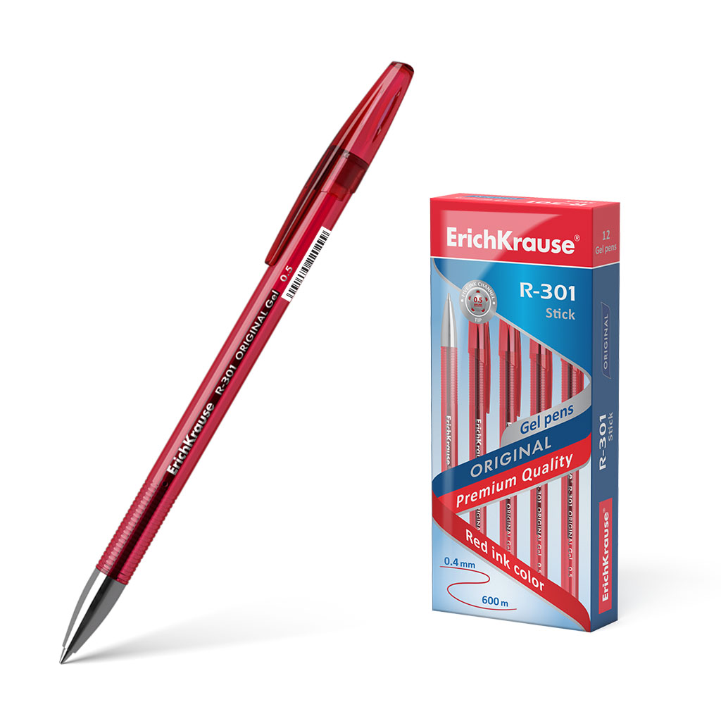 Ручка гелевая ErichKrause® R-301 Original Gel Stick 0.5, цвет чернил красный 