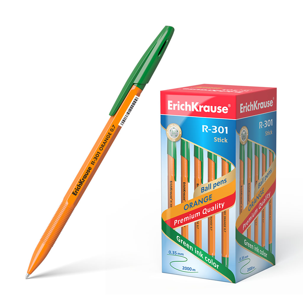 Ручка шариковая ErichKrause® R-301 Orange Stick 0.7, цвет чернил зеленый 