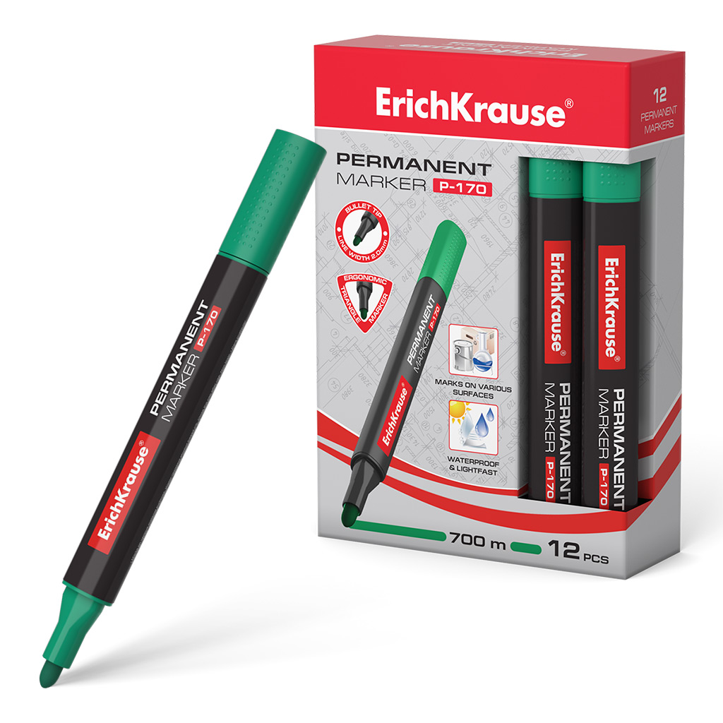Перманентный маркер ErichKrause®  P-170, цвет чернил зеленый 
