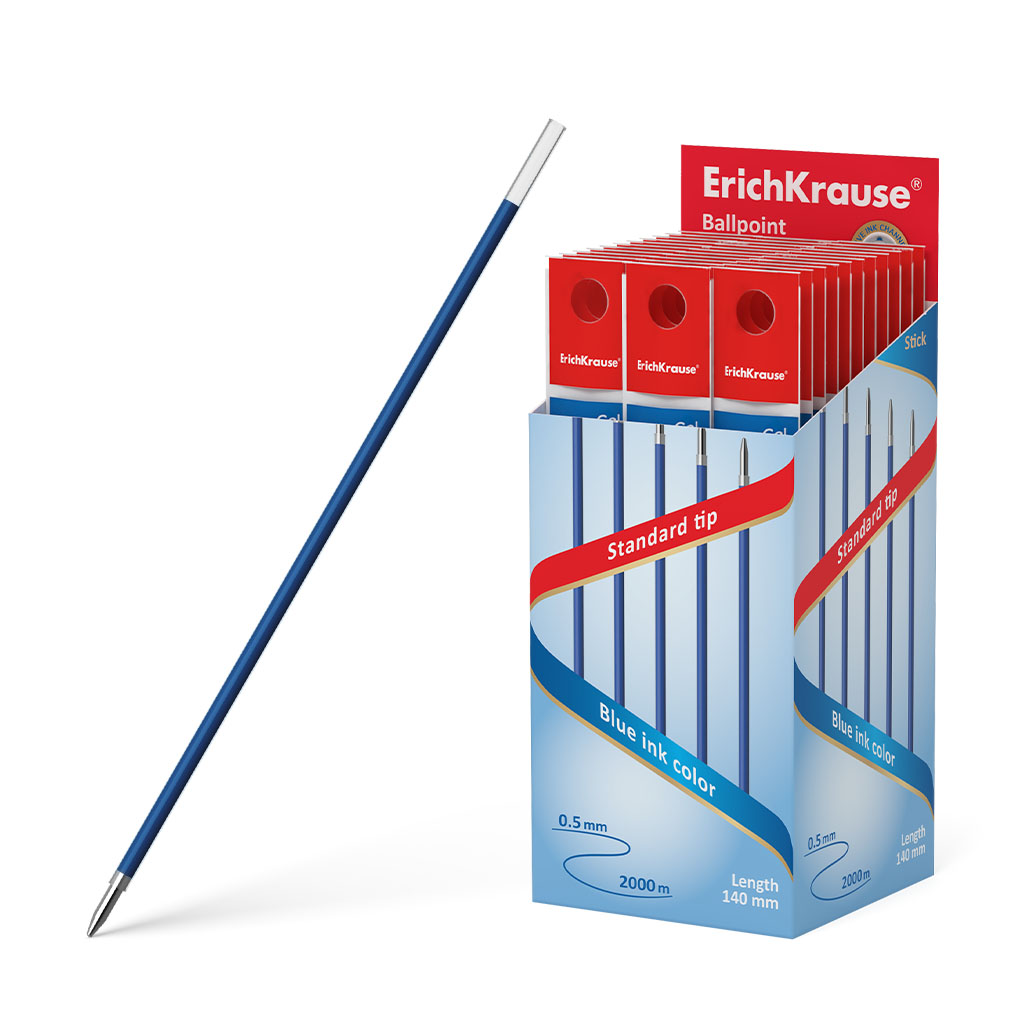 Стержень шариковый 1.0 ErichKrause®, 140 мм, для ручек R-301 Stick, цвет чернил синий 
