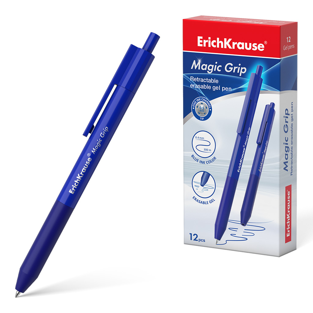 Ручка гелевая автоматическая сo стираемыми чернилами ErichKrause® Magic Grip 0.5, цвет чернил синий 