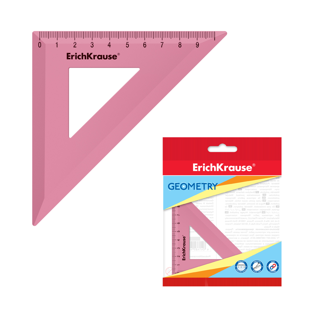 Угольник пластиковый ErichKrause® Candy, 45°/9см, розовый, во флоупаке