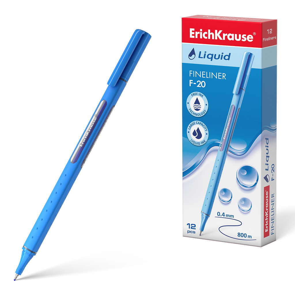 Ручка капиллярная ErichKrause® Liquid F-20, цвет чернил синий 