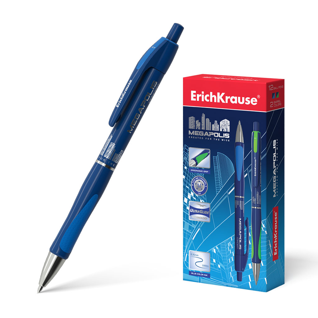 Ручка шариковая автоматическая ErichKrause® MEGAPOLIS Concept, цвет чернил синий 