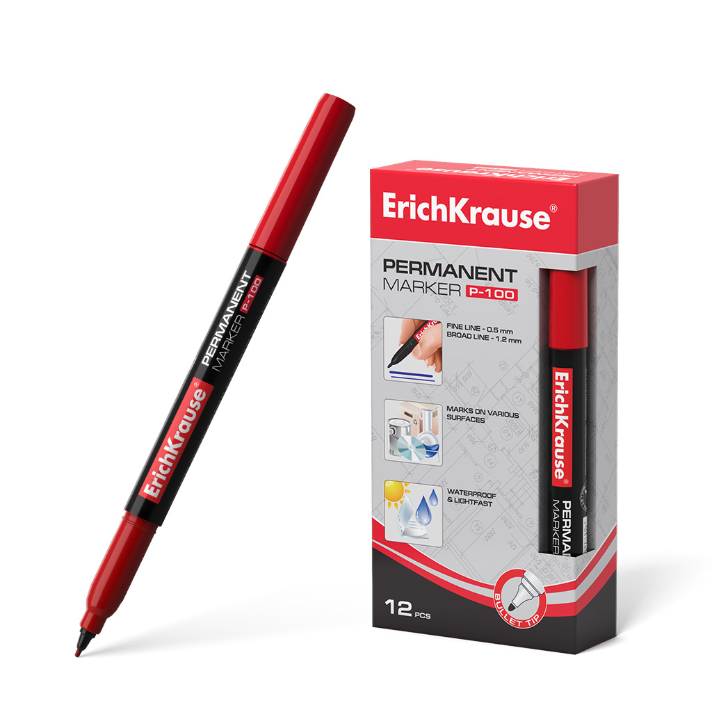 Перманентный маркер ErichKrause®  P-100, цвет чернил красный 