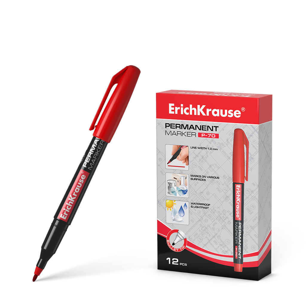 Перманентный маркер ErichKrause®  P-70, цвет чернил красный 