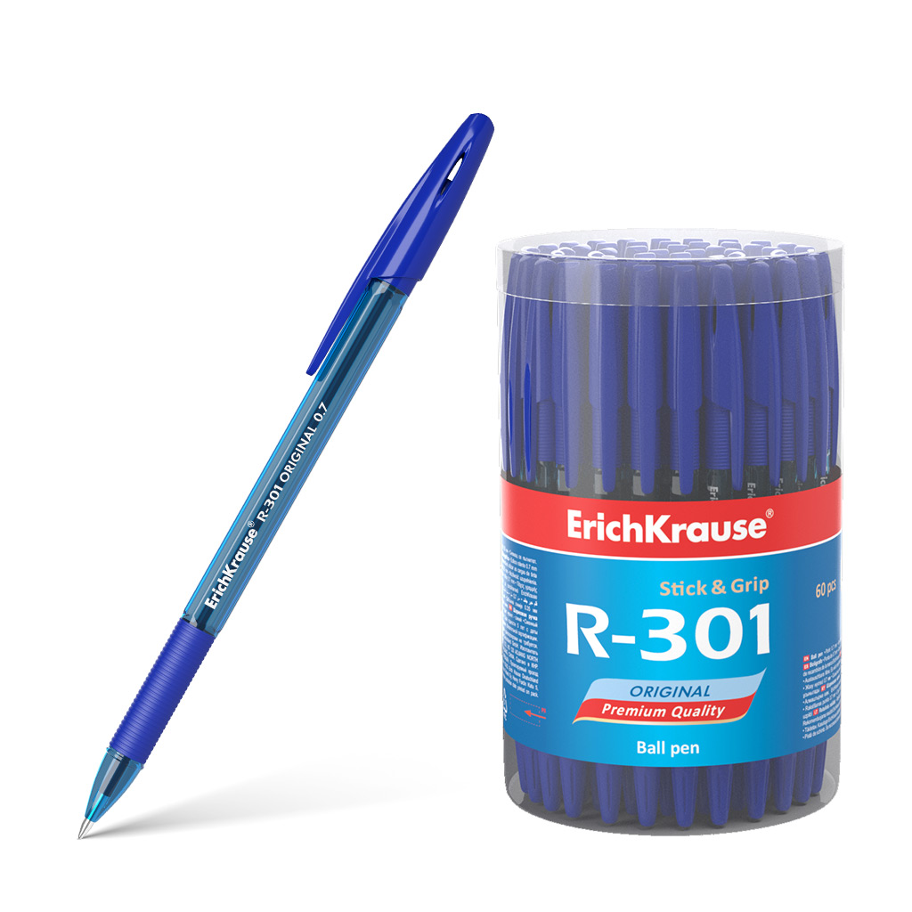 Ручка шариковая ErichKrause® R-301 Original Stick&Grip 0.7, цвет чернил синий 