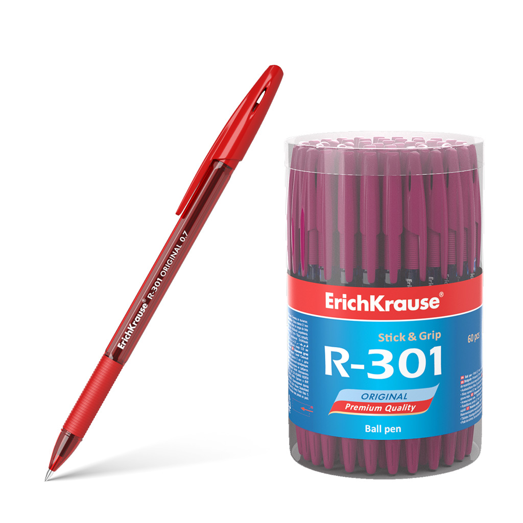 Ручка шариковая ErichKrause® R-301 Original Stick&Grip 0.7, цвет чернил красный 