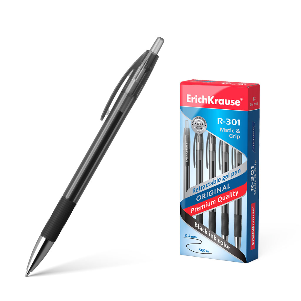 Ручка гелевая автоматическая ErichKrause® R-301 Original Gel Matic&Grip 0.5, цвет чернил черный 
