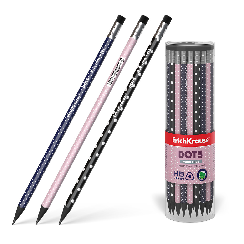 Пластиковый чернографитный трехгранный карандаш с ластиком ErichKrause® Dots HB 