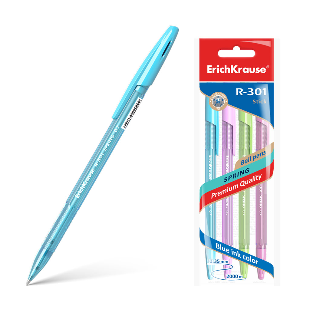 Ручка шариковая ErichKrause® R-301 Spring Stick 0.7, цвет чернил синий 