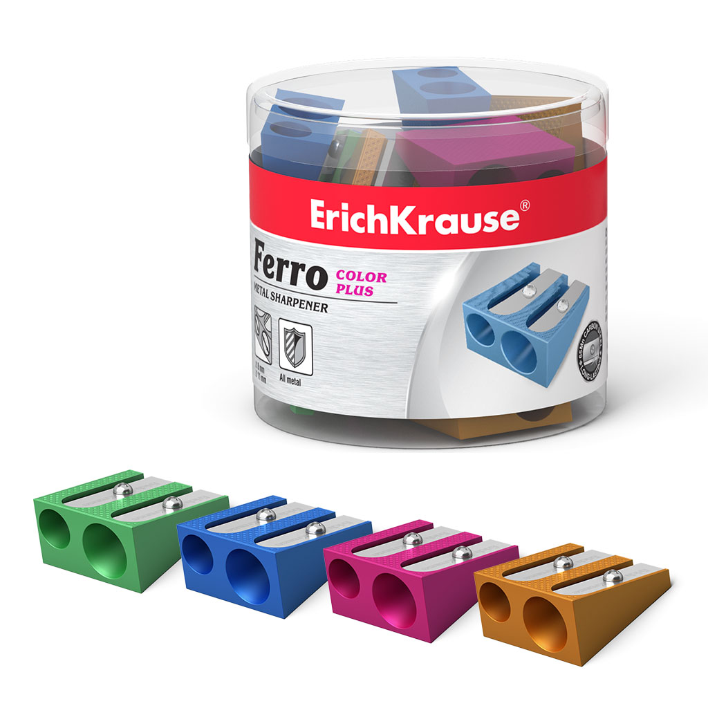 Металлическая точилка ErichKrause® Ferro Color Plus, два отверстия, цвет корпуса ассорти 