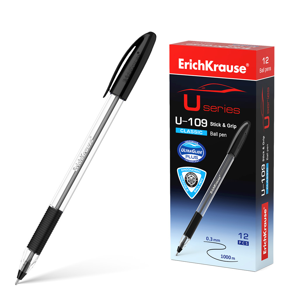 Ручка шариковая ErichKrause® U-109 Classic Stick&Grip 1.0, Ultra Glide Technology, цвет чернил черный 