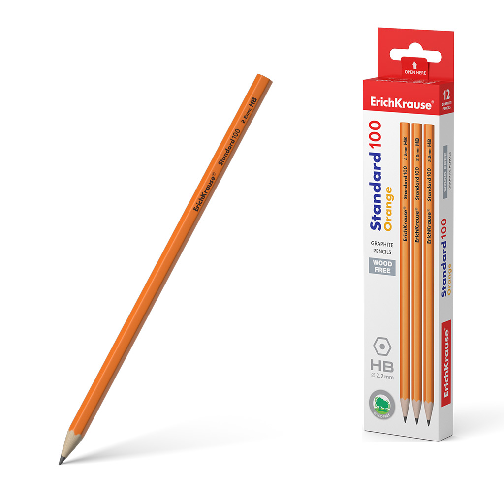 Пластиковый чернографитный шестигранный карандаш ErichKrause® Standard 100 Orange HB 