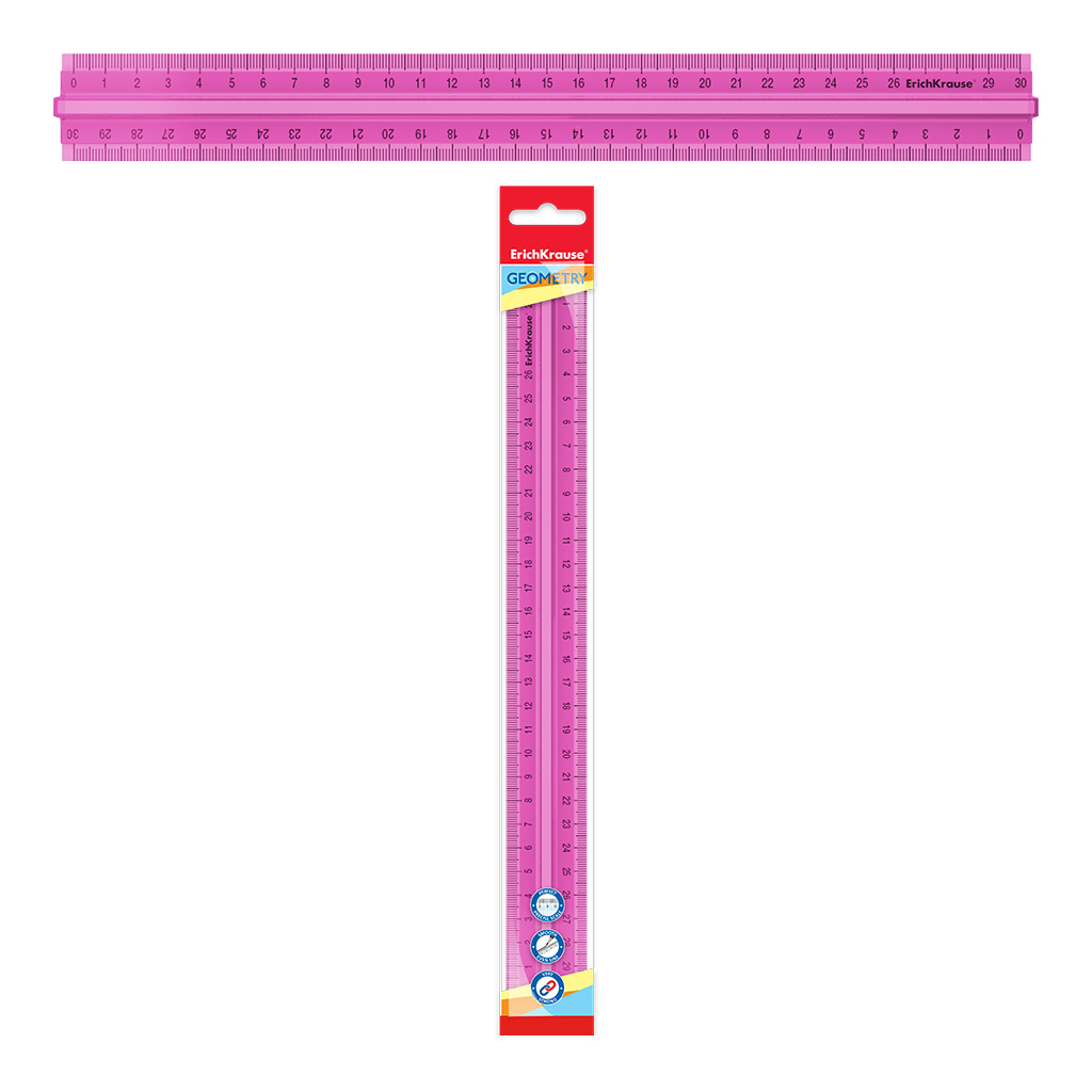Линейка с держателем пластиковая ErichKrause® Neon, 30см, розовая, во флоупаке