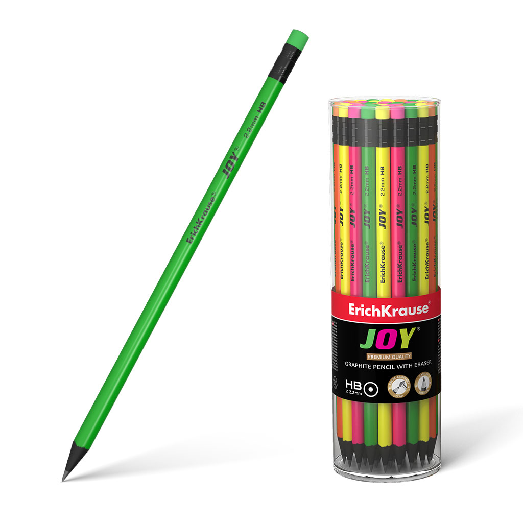 Пластиковый чернографитный круглый карандаш с ластиком ErichKrause® JOY® HB 