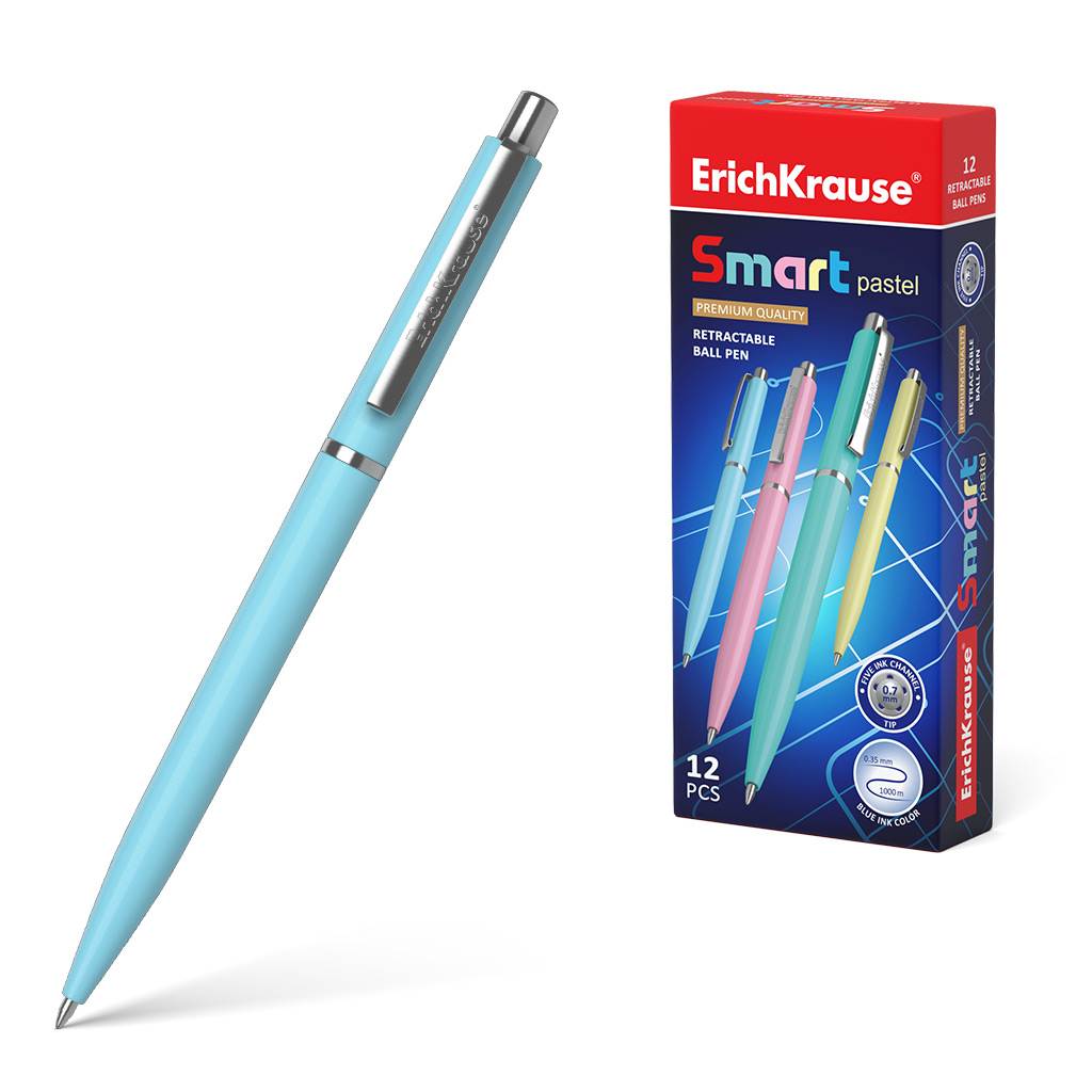 Ручка шариковая автоматическая ErichKrause® Smart Pastel, цвет чернил синий 