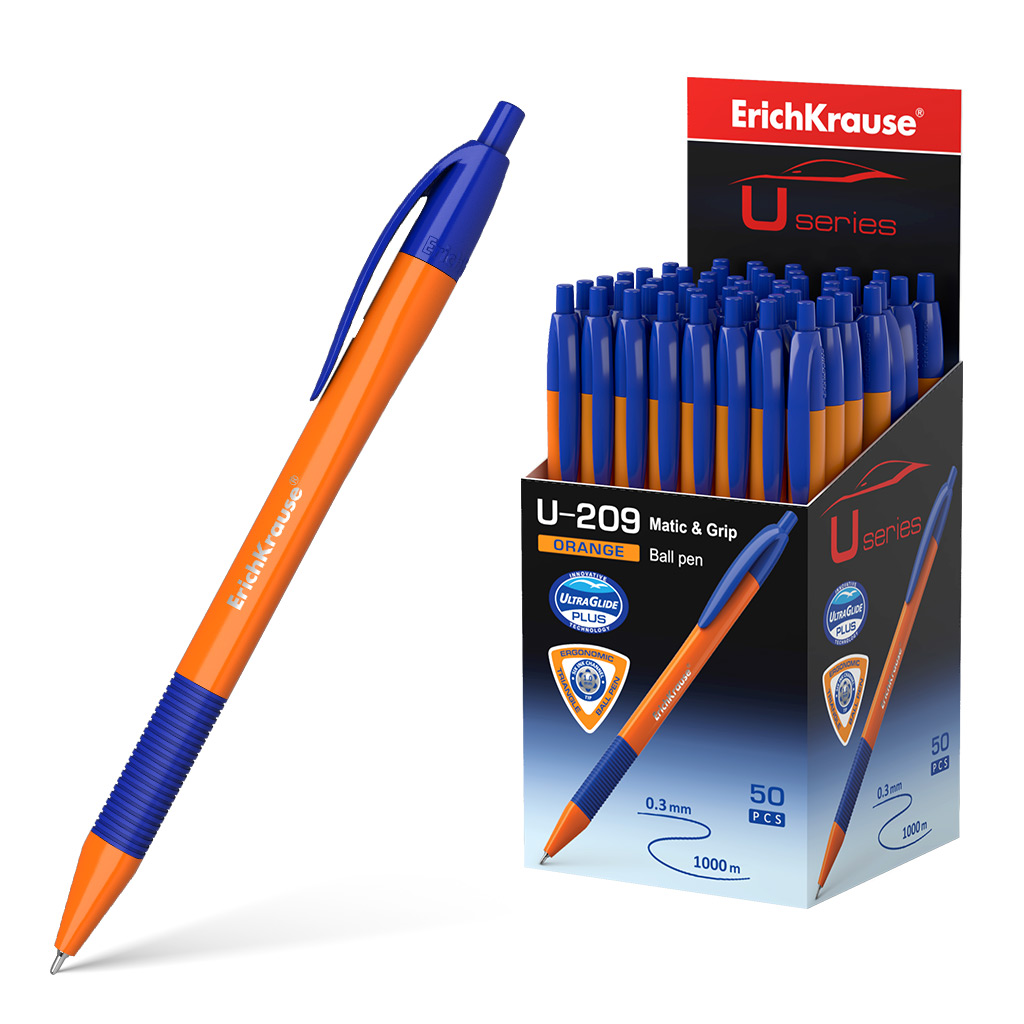 Ручка шариковая автоматическая ErichKrause® U-209 Orange Matic&Grip 1.0, Ultra Glide Technology, цвет чернил синий 