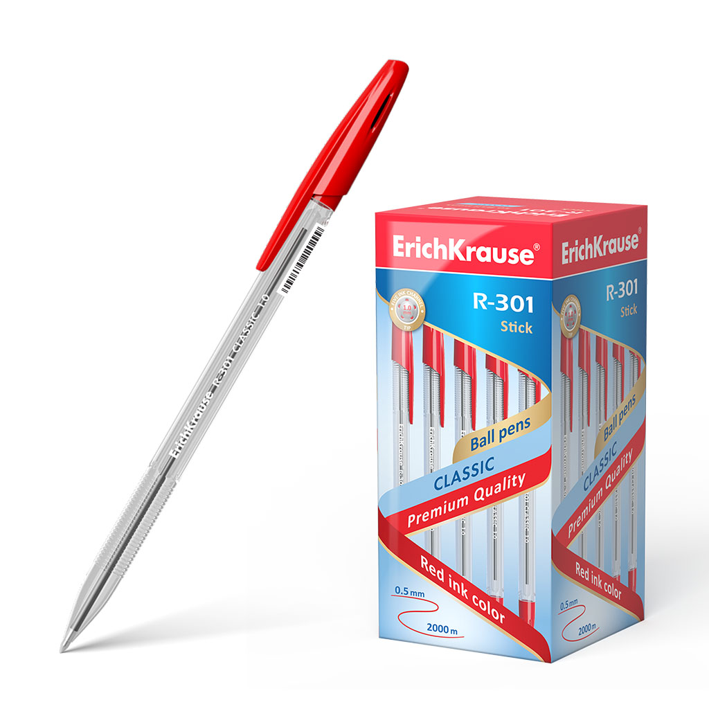 Ручка шариковая ErichKrause® R-301 Classic Stick 1.0, цвет чернил красный 