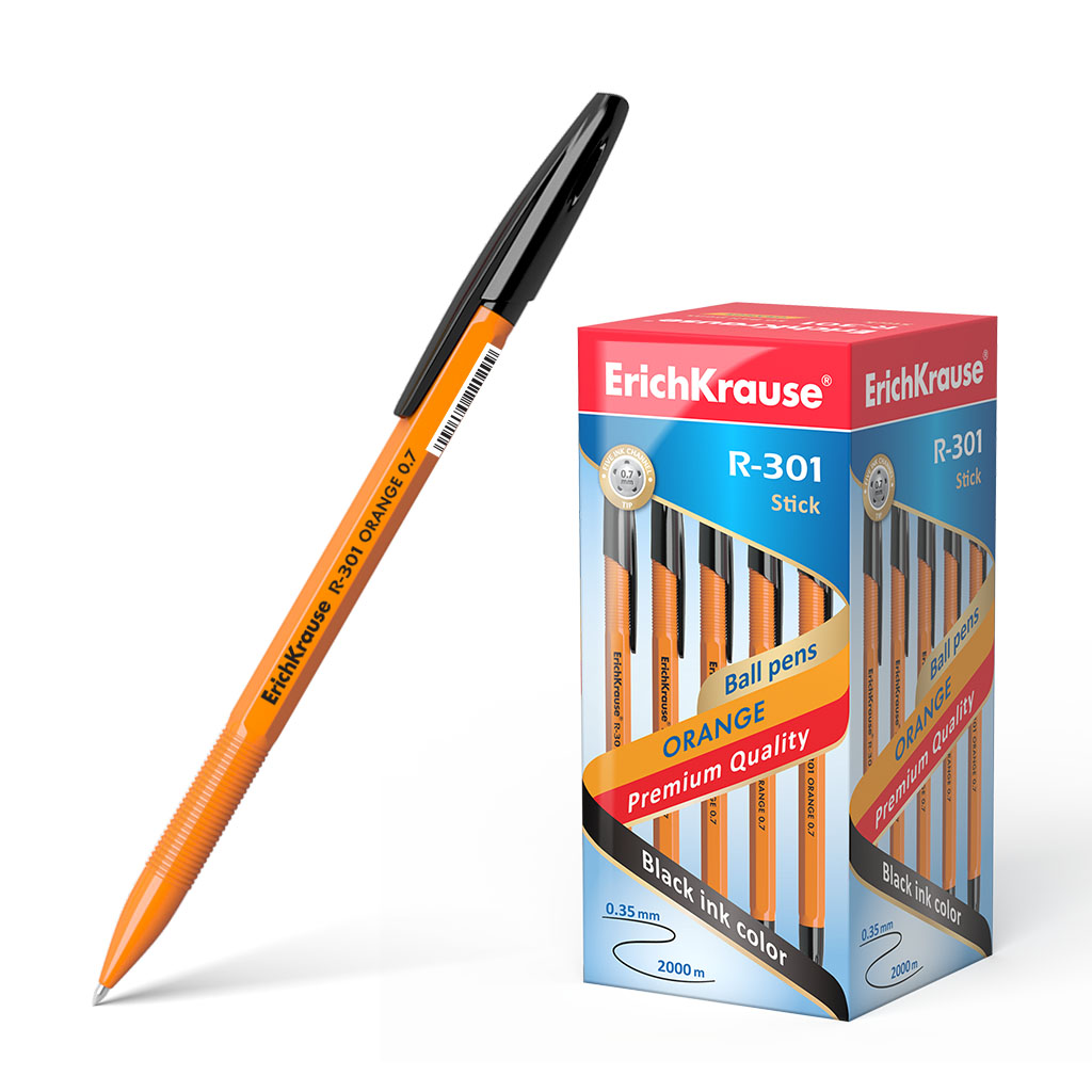 Ручка шариковая ErichKrause® R-301 Orange Stick 0.7, цвет чернил черный 