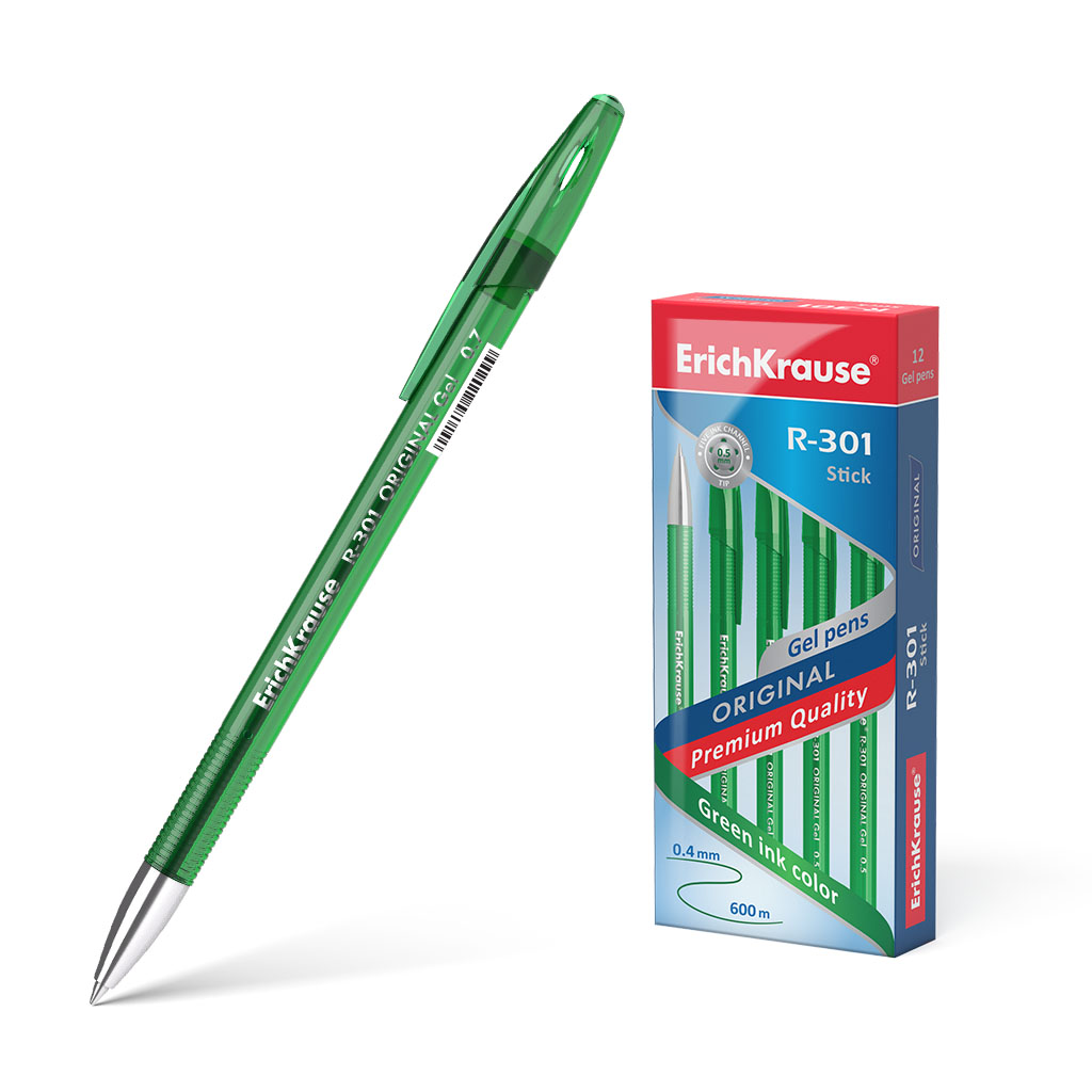 Ручка гелевая ErichKrause® R-301 Original Gel Stick 0.5, цвет чернил зеленый 
