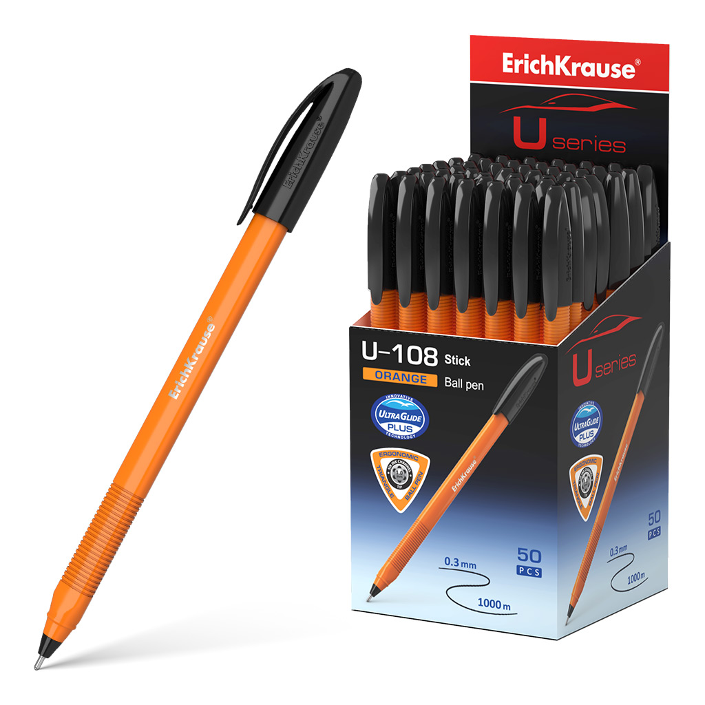 Ручка шариковая ErichKrause® U-108 Orange Stick 1.0, Ultra Glide Technology, цвет чернил черный 